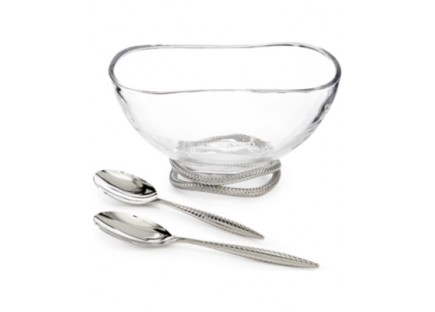 Nambe Braid Salad Bowl W/Servers